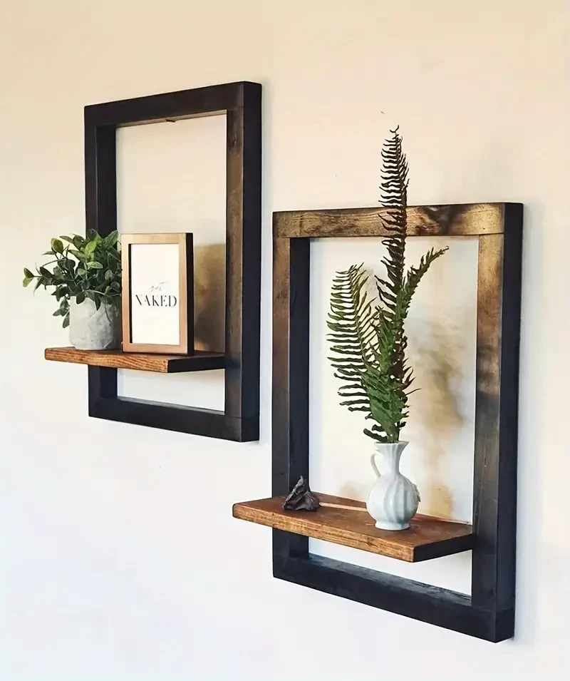 Rustic Wooden Hanging Shelf - Wall Mounted Display Rack for Home Decor