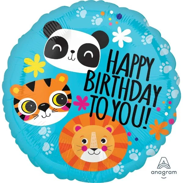 Balloon - 45cm Standard HX Lion, Tiger and Panda Happy Birthday To You