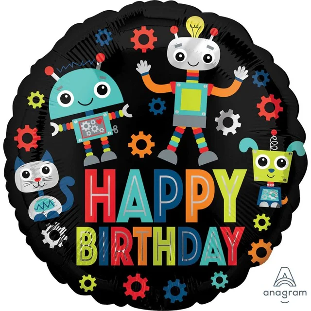 45cm Standard Hx Happy Birthday Robots