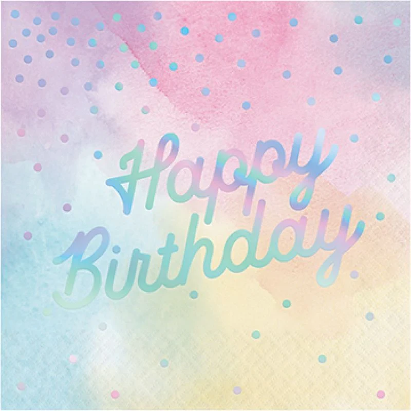 Iridescent Foil Lunch Napkins Happy Birthday  (Pack of 16)