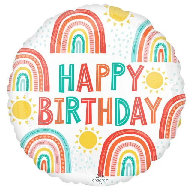 Foil Balloon - STD HX Retro Rainbow HBD (45cm)
