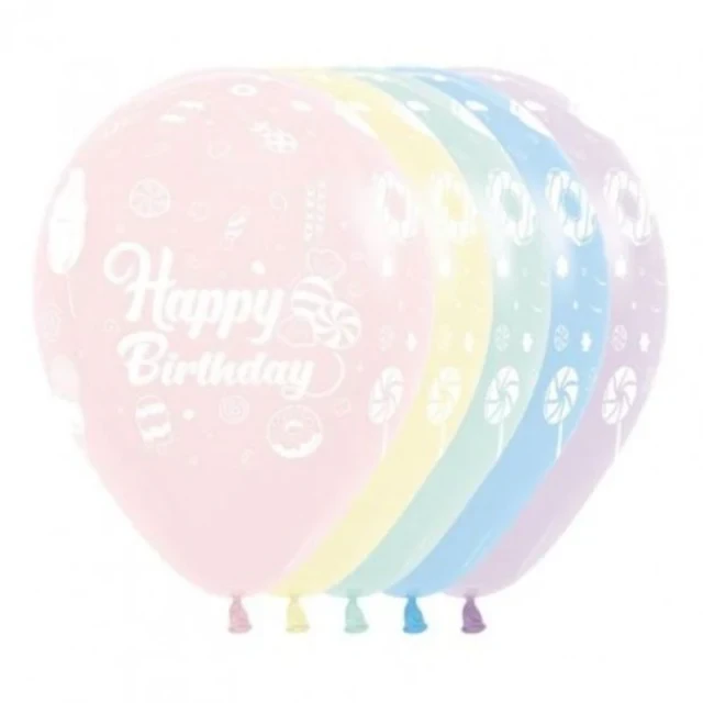 Sempertex 30cm Happy Birthday Sweet Pastel Matte Assorted Latex Balloons, 12PK - Pack of 12