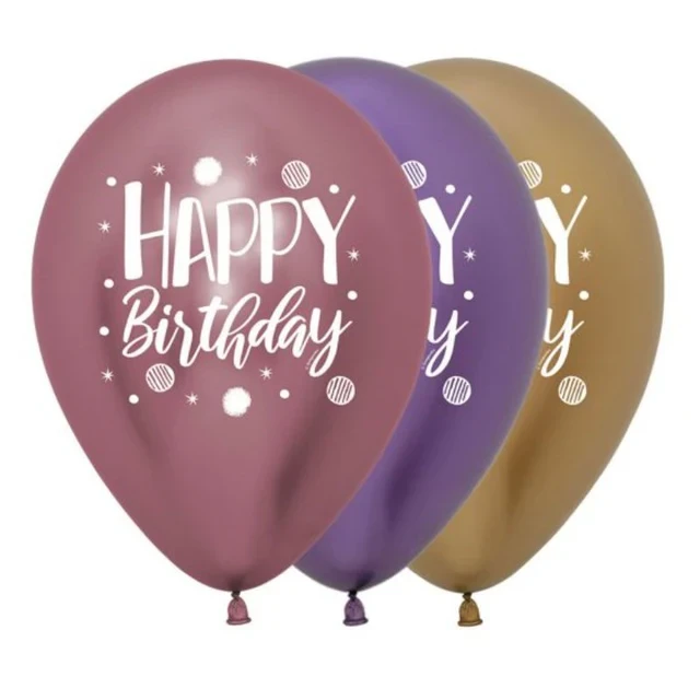Sempertex 30cm Happy Birthday Sparkles Party Metallic Reflex Assorted Latex Balloons, 12PK - Pack of 12