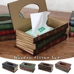 Creative Retro Wooden Book Shape Tissue Box