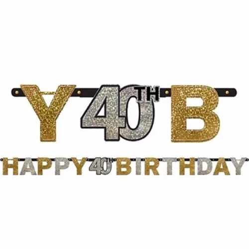 Sparkling Black Happy 40th Birthday Letter Banner