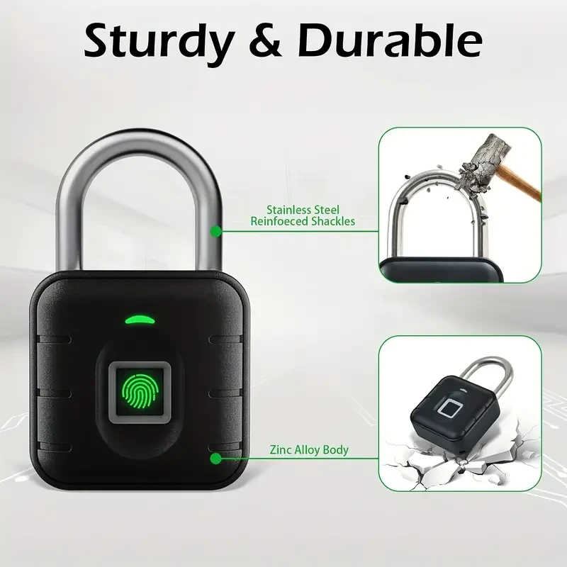 Biometric Fingerprint Padlock - Keyless Smart Lock for Gym, School Locker, Luggage, and Backpack