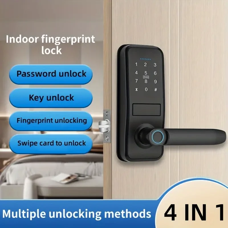 4-in-1 Smart Door Lock with Keyless Entry, IC Card, Fingerprint, Password, and Key Unlock