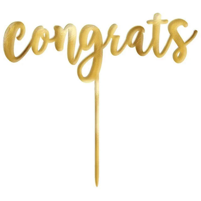 Congrats Mirror Finish Cake Topper Gold Plastic