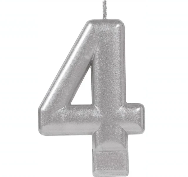 #4 Silver Metallic Numeral Moulded Candle