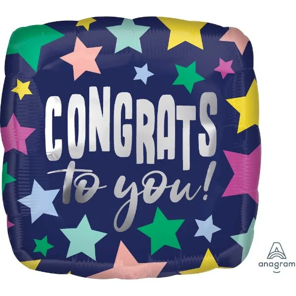 Balloon - 45cm Standard HX Congrats to you Stars on Navy