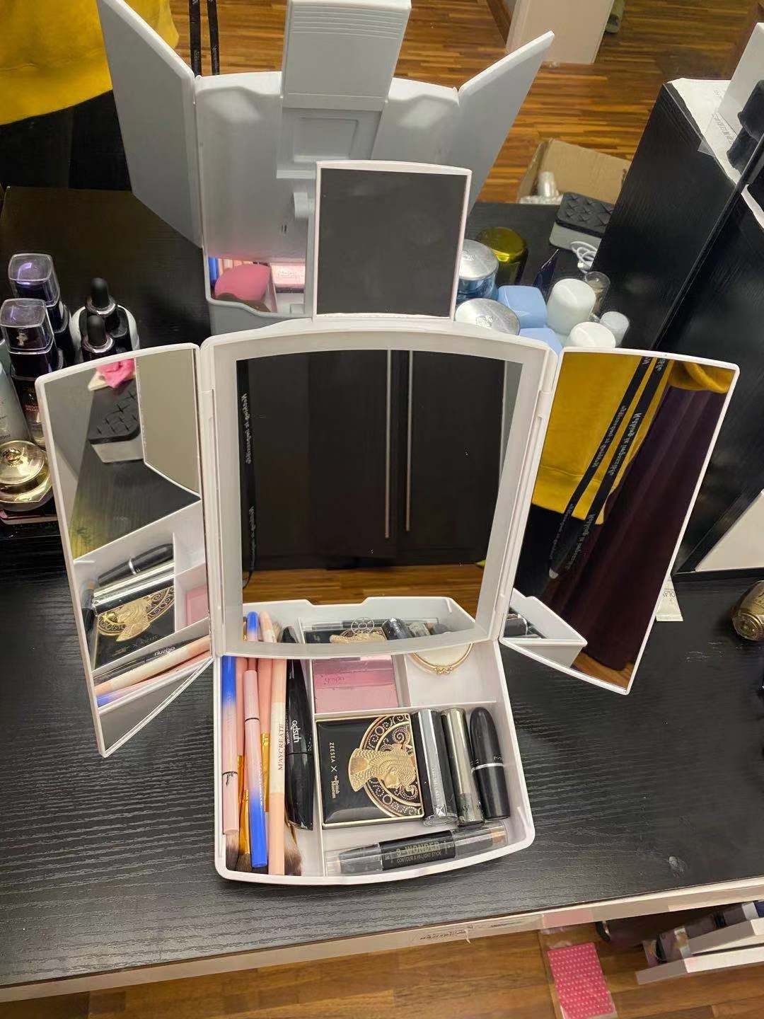New Storage Tri-fold Desktop LED Makeup Mirror Touch