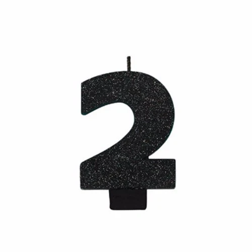 Candle Number Two Black Sparkle Glittered
