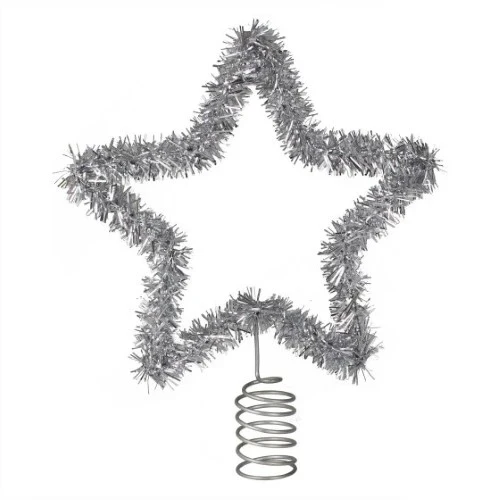 Merry & Bright Silver Tinsel Star Tree Topper