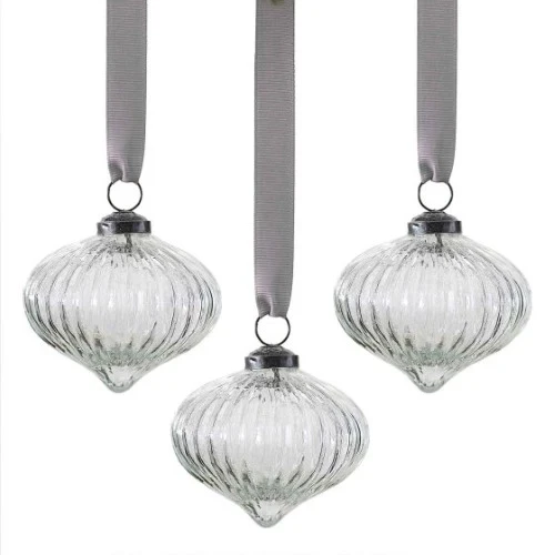 White Christmas Ribbed Glass Tree Decorations