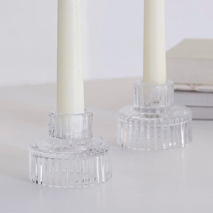 Candle Holders - White Christmas Clear Glass