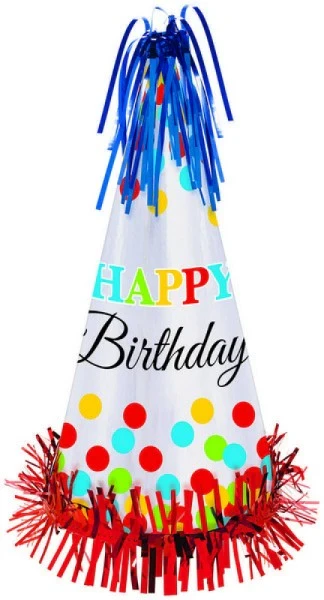 Cone Hat With Foil Fringe - Bright Birthday (Large)