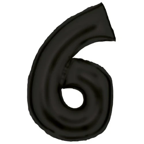 Large Number 6 Silk Lustre Black Foil Balloon 56cm w x 92cm h