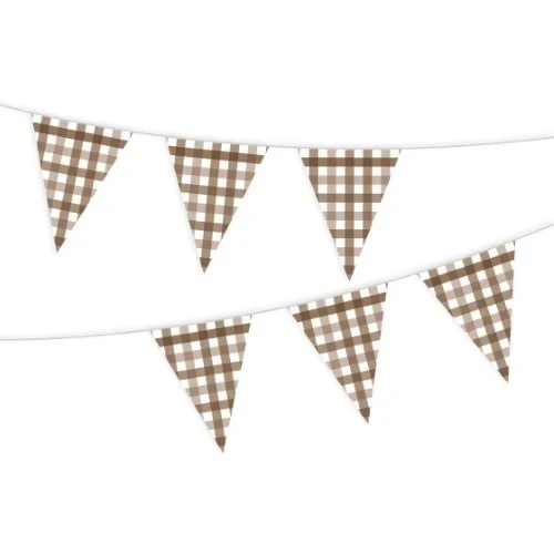Gingham Paper Bunting  Teddy Brown