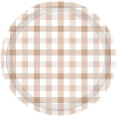 Gingham 17cm Paper Plate White Sand    - Pack of 8