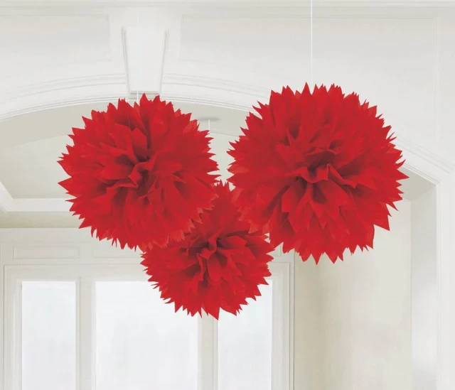 Fluffy Tissue Decorations - Apple Red - Pack of 3