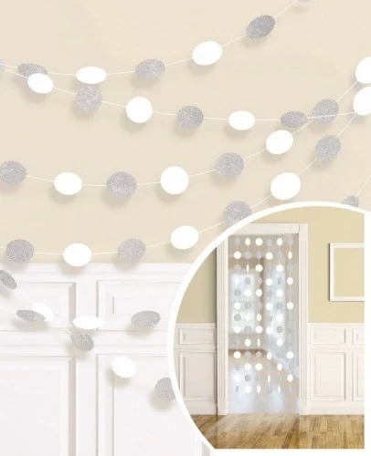 String Decorations Glitter Round Frosty White - Pack of (6)