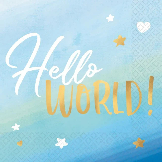 Oh Baby Boy Lunch Napkins Hello World Hot Stamped - (Pack of 16)