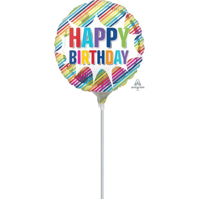 Foil Balloon - Happy Birthday Striped Burst (22cm)