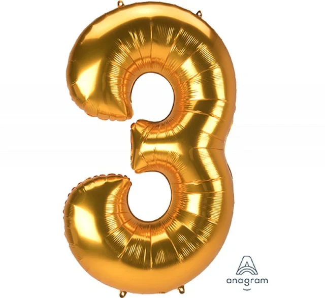 Foil Balloon - Supershape Jumbo Number 3 Gold 81cm X 134cm