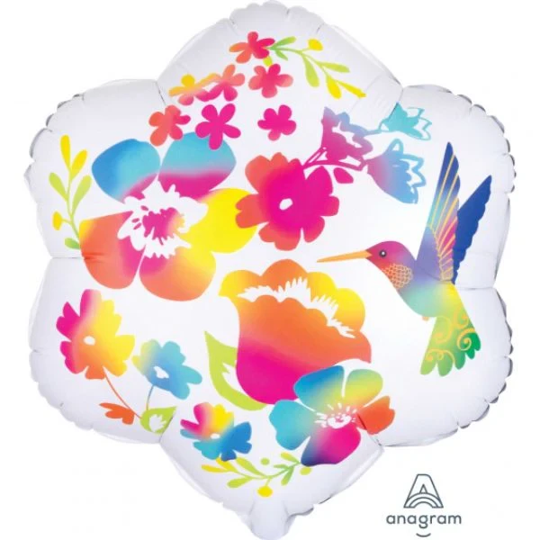 Balloon - Shape XL Satin Infused Watercolour Flowers & Hummingbird