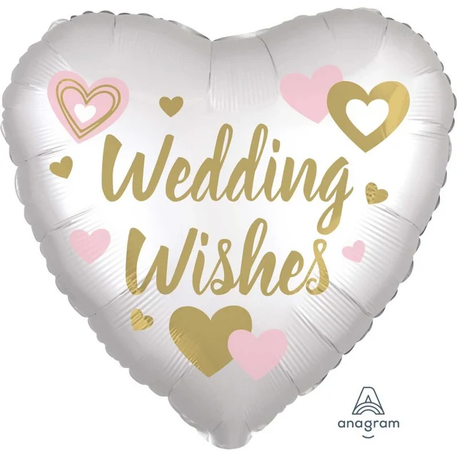 Foil Balloon - SATIN WEDDING WISHES WHITE (45cm)