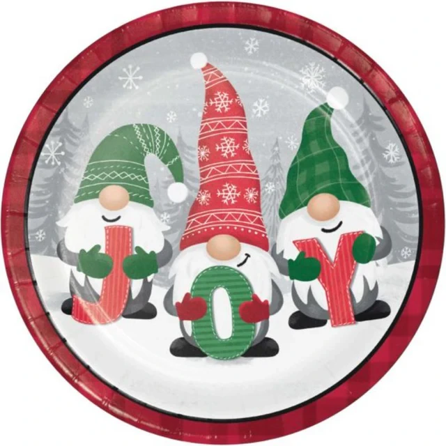 Holiday Gnomes Dinner Plates Paper 22cm - Pack of 8