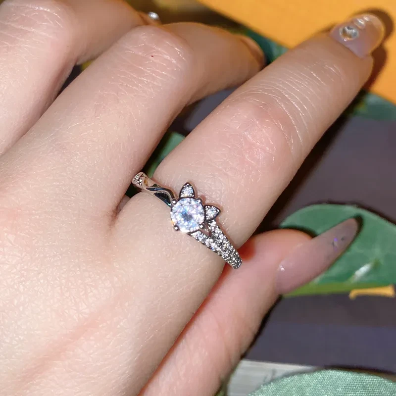 Sterling Silver Cat Ears Ring with Simulated Diamond  Cute and Elegant Fashion Jewelry