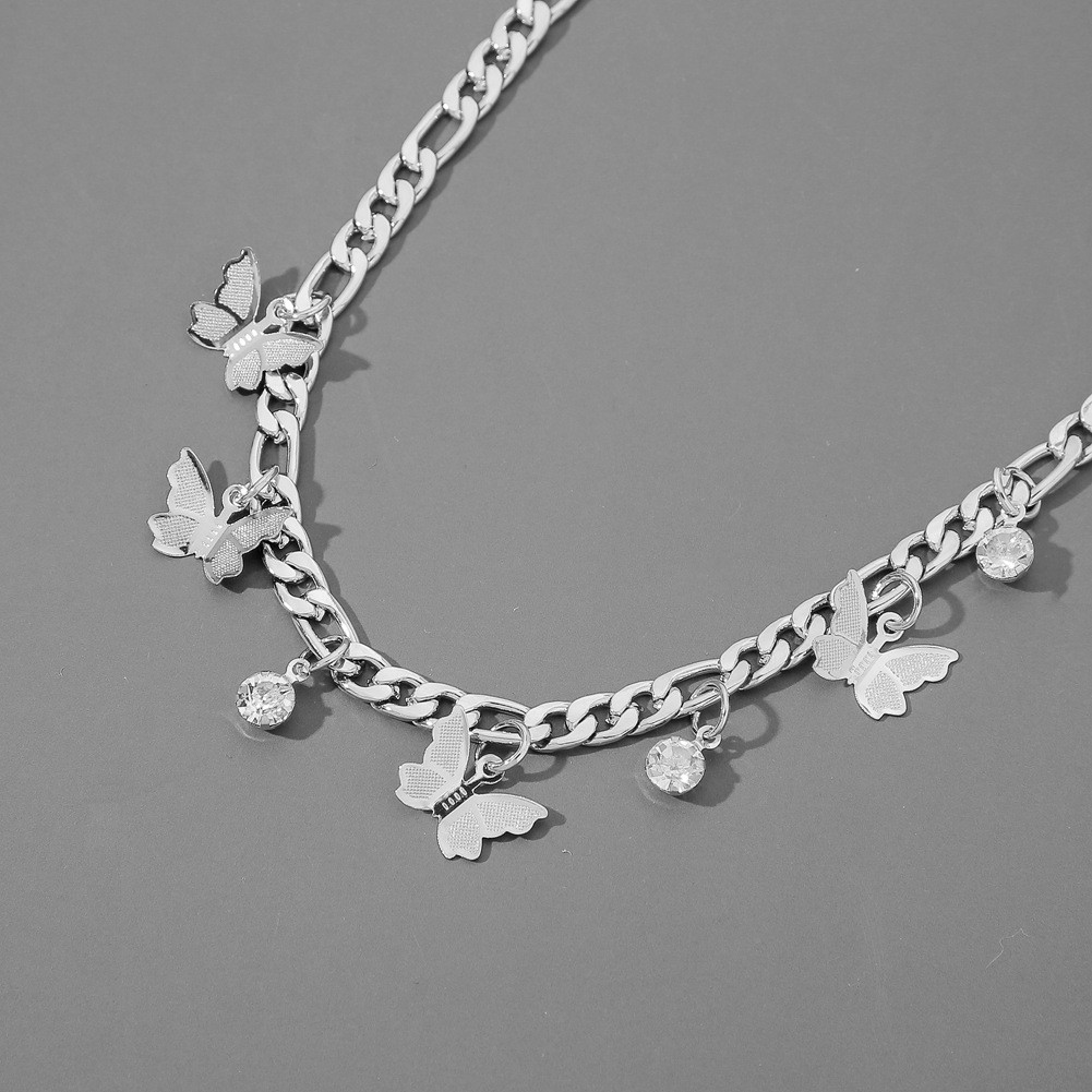 Butterfly Charm Clavicle Necklace  Delicate Metal Chain with Crystal Accents
