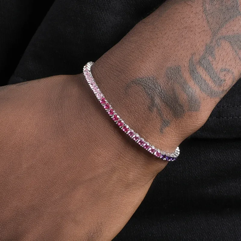 S925 Sterling Silver Multi-Color Zircon Tennis Bracelet  Round Diamond Design for Men and Women
