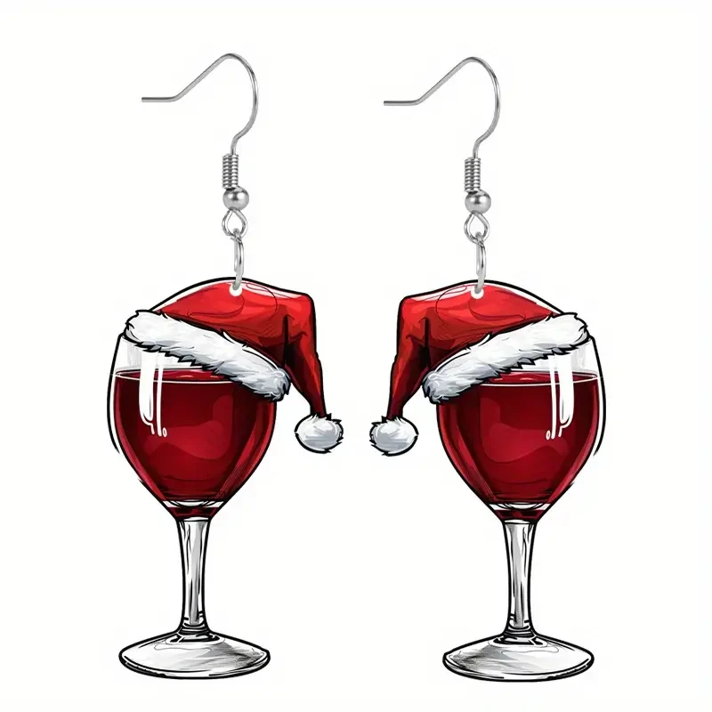 Festive Christmas Wine Glass Dangle Earrings