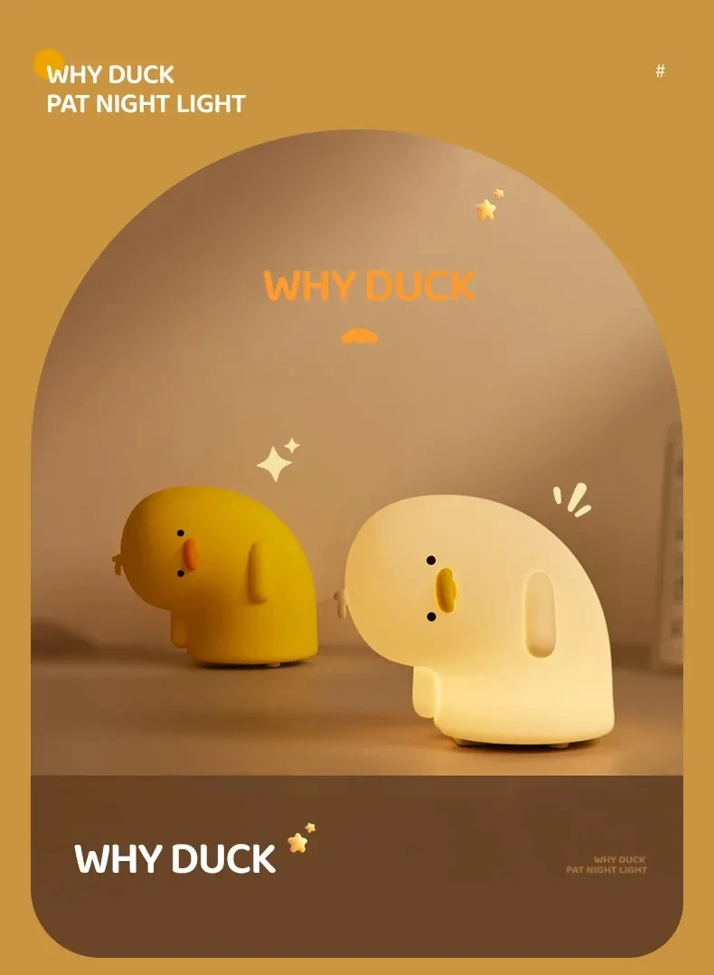 Cute Duck LED Night Light USB Rechargeable Nightlights Silicone Lamp Touch Soft Mood Light Child Kid Gift Bedroom Decor