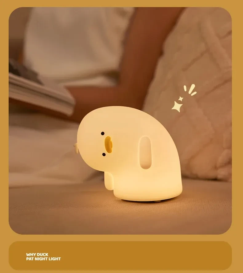 Cute Duck LED Night Light USB Rechargeable Nightlights Silicone Lamp Touch Soft Mood Light Child Kid Gift Bedroom Decor