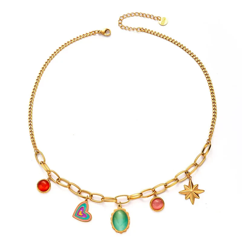 Fashion Color Candy Love Heart Color Gem Necklace
