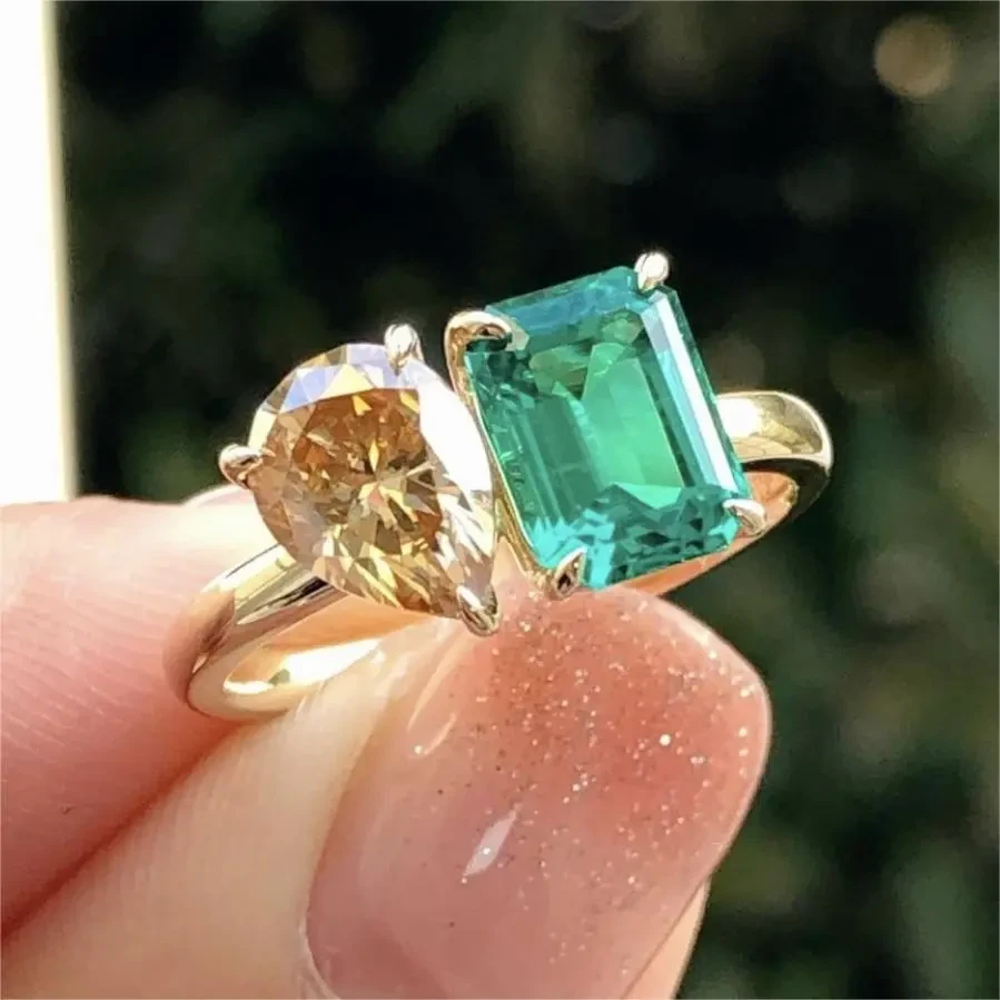 Jewelry Creative Double Main Stone Lady Green