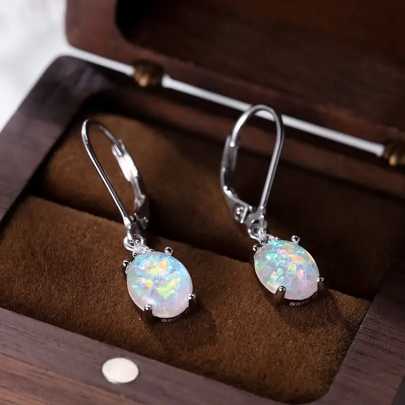 Sterling Silver Dangle Earrings Inlaid Opal