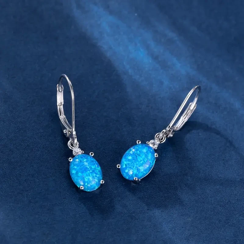 Sterling Silver Dangle Earrings Inlaid Opal