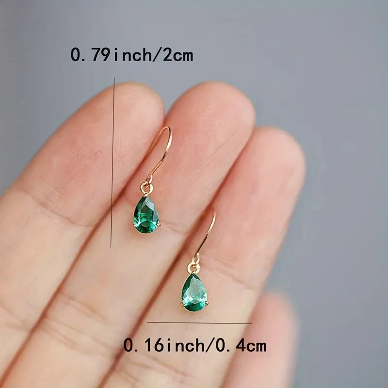 Sterling Silver Plated Emerald Waterdrop Shaped Dangle Earrings