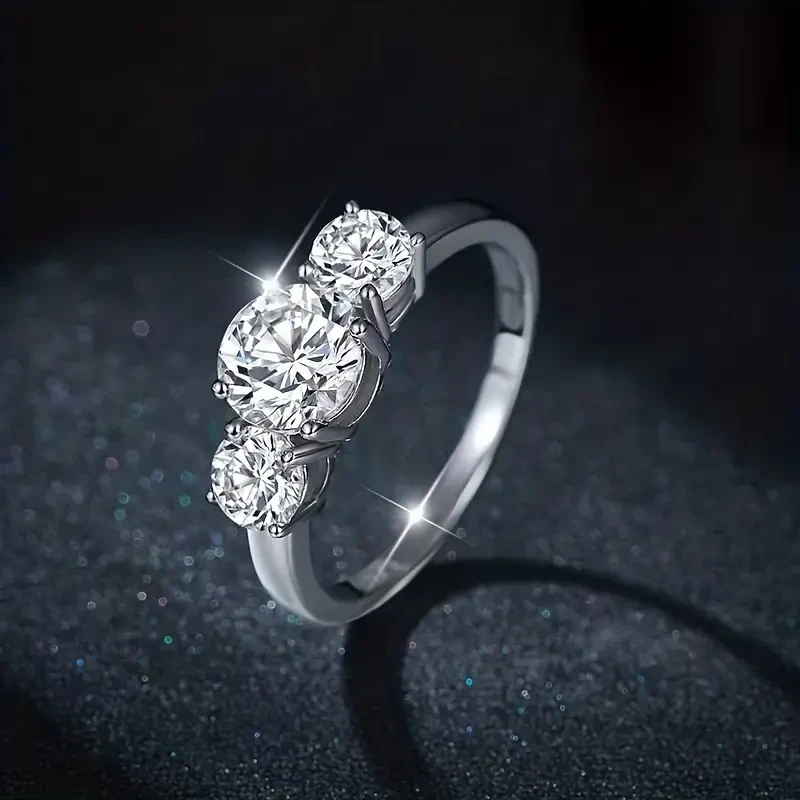 1pc Exquisite 2-4 Carat Real Moissanite Sterling Silver Ring