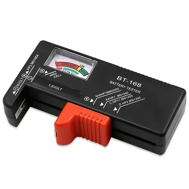 BT-168 Universal Battery Tester - Quickly Check AA, AAA, C, D, 9V, 1.5V Batteries with Color-Coded Meter Indicators