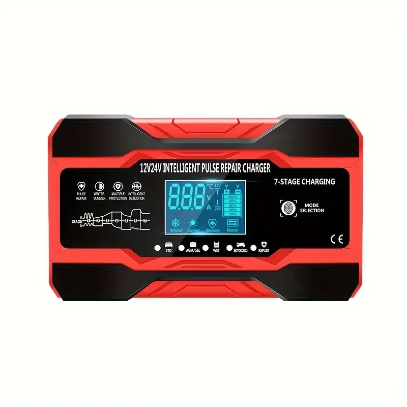 RJTianye Car Battery Charger 10 Amp - Intelligent Fully Automatic Charger, 12V/24V Maintenance Trickle Charger with Temperature Compensation for Lead-Acid Batteries