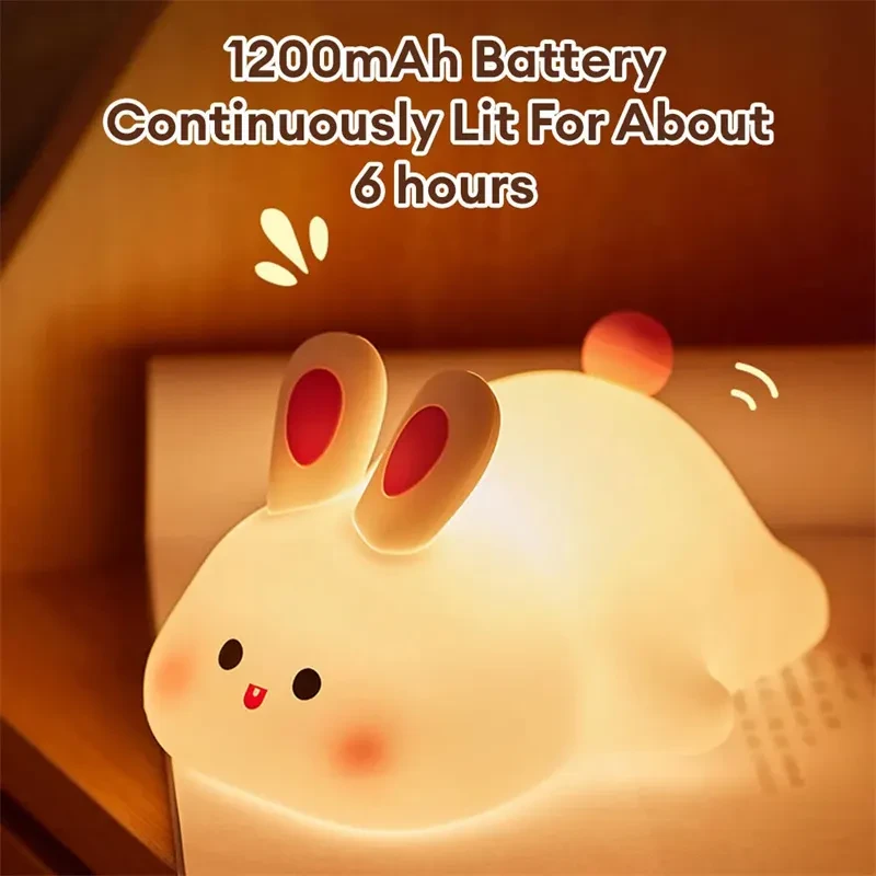 Cute LED Night Light Touch Sensor Cartoon Kid's Nightlights Big Face Rabbit Silicone Night Light Christmas Gift Bedside Lamp Home Decor