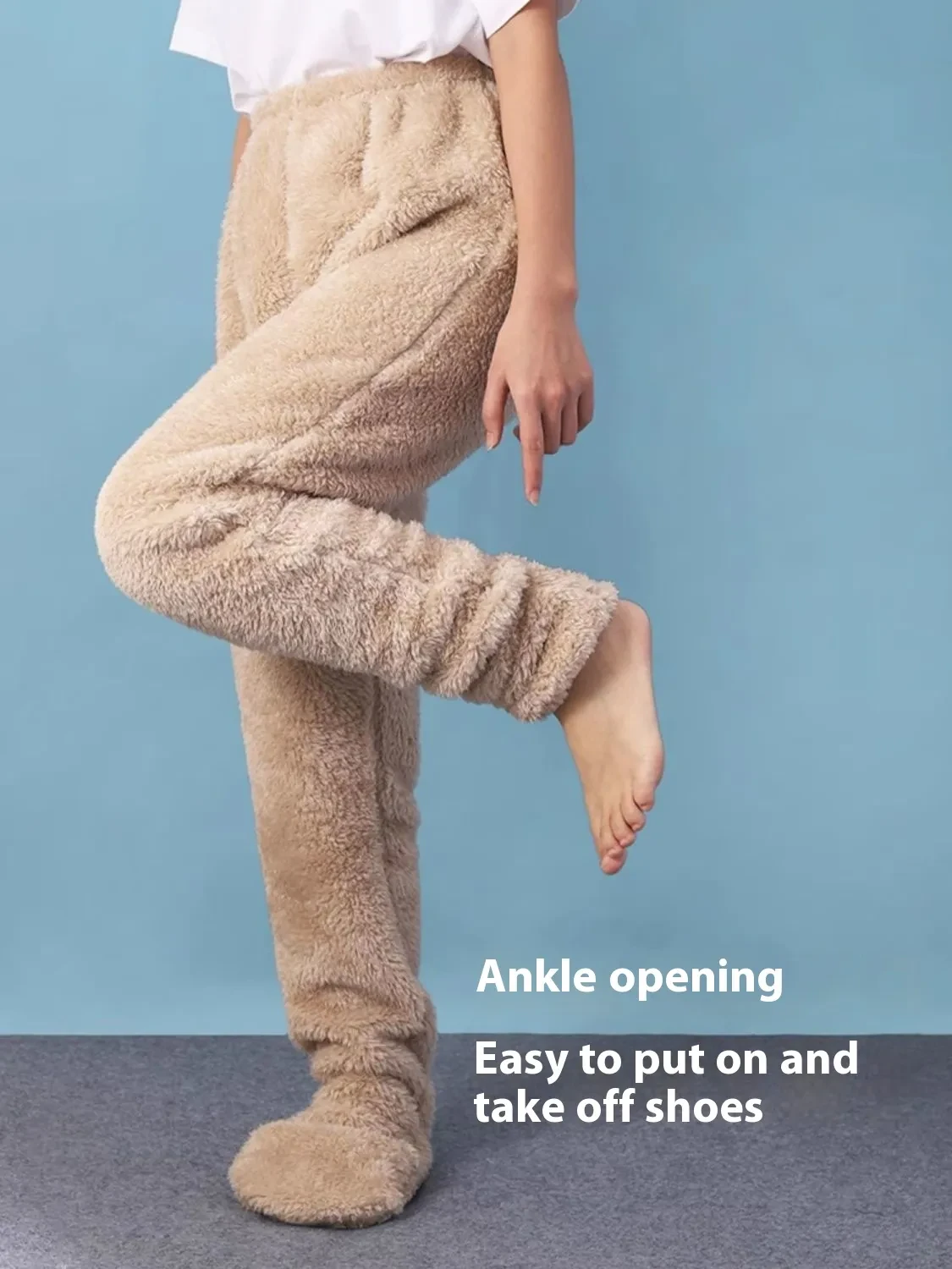 Women Coral Fleece Socks Leggings Winter Warm Sleepwear Ankles Knees Guard Women Home Pants Thick Pajamas Pant