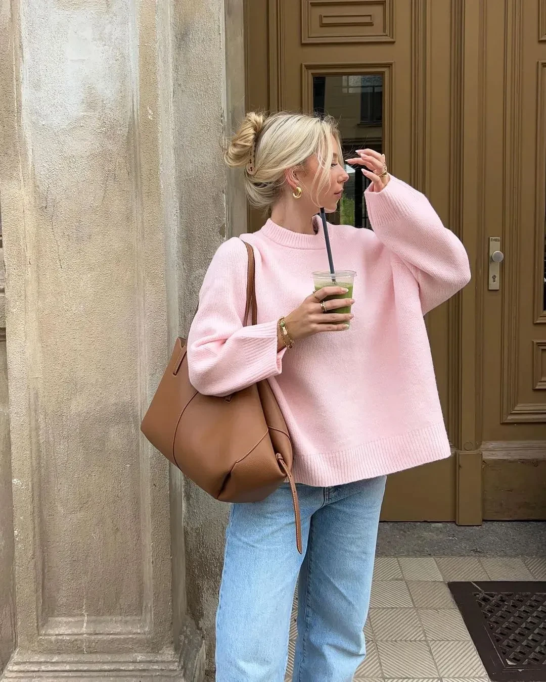 Sweet Crew Neck Pullover Sweater Winter Fashion Loose Long-sleeved Tops