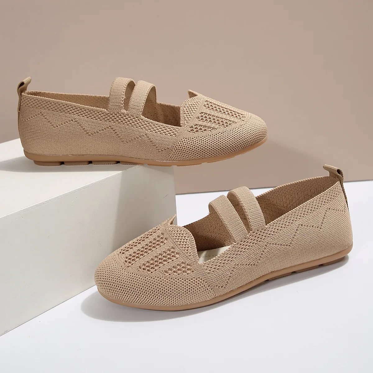 Casual Mesh Flats Women's Low-cut Round Toe Slip-on Knit Shoes