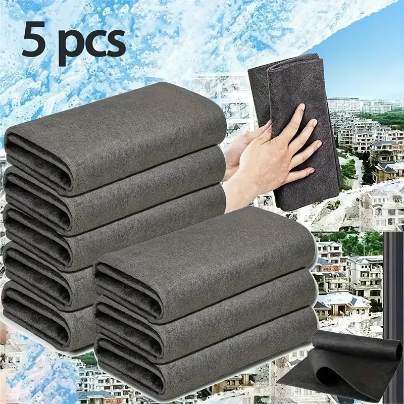 5-Pack Microfiber Glass Cleaning Cloths - Oblong, Lightweight, Non-Woven Fabric Weave - Streak-Free, Lint-Free, Highly Absorbent Towels for Mirror Polishing, Windows, and Multi-Surface Cleaning in Living Room, Bathroom,